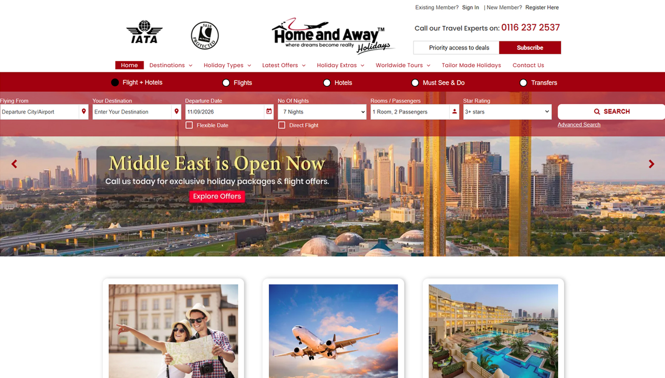Home and Away Holidays website